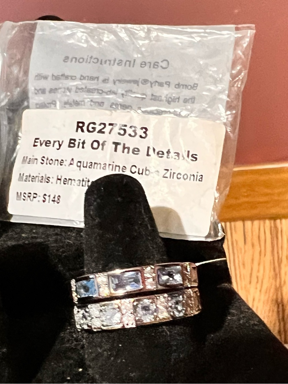 bp Silver Ring Set with Light Blue Aquamarine Cubic Zirconia